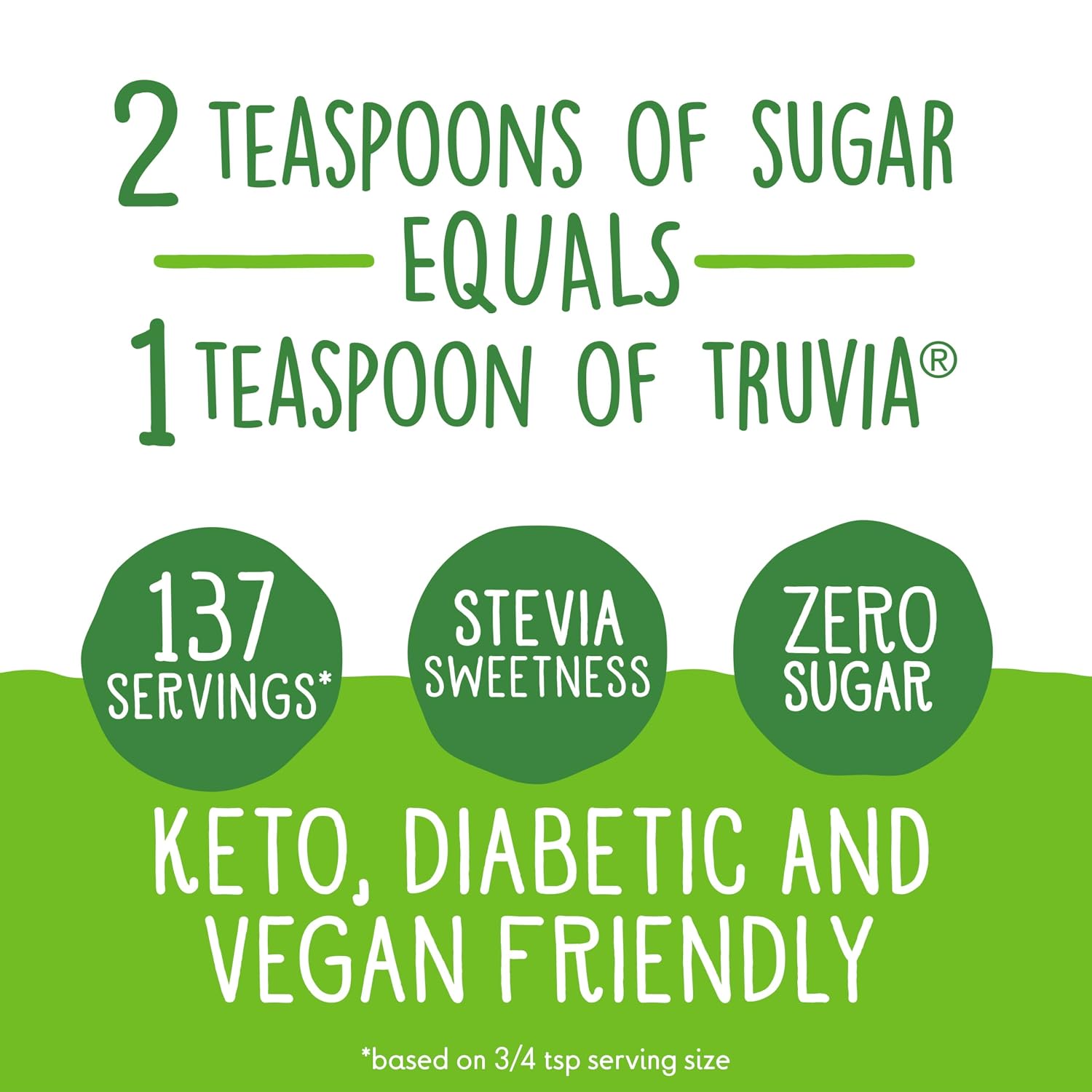 Truvia, Sweetener Natural Calorie Free, 9.8 Ounce | Spoonable jar; 3/4 tsp = 2 tsp sugar; stevia leaf, erythritol; non-GMO, gluten-free, kosher; diabetic & keto