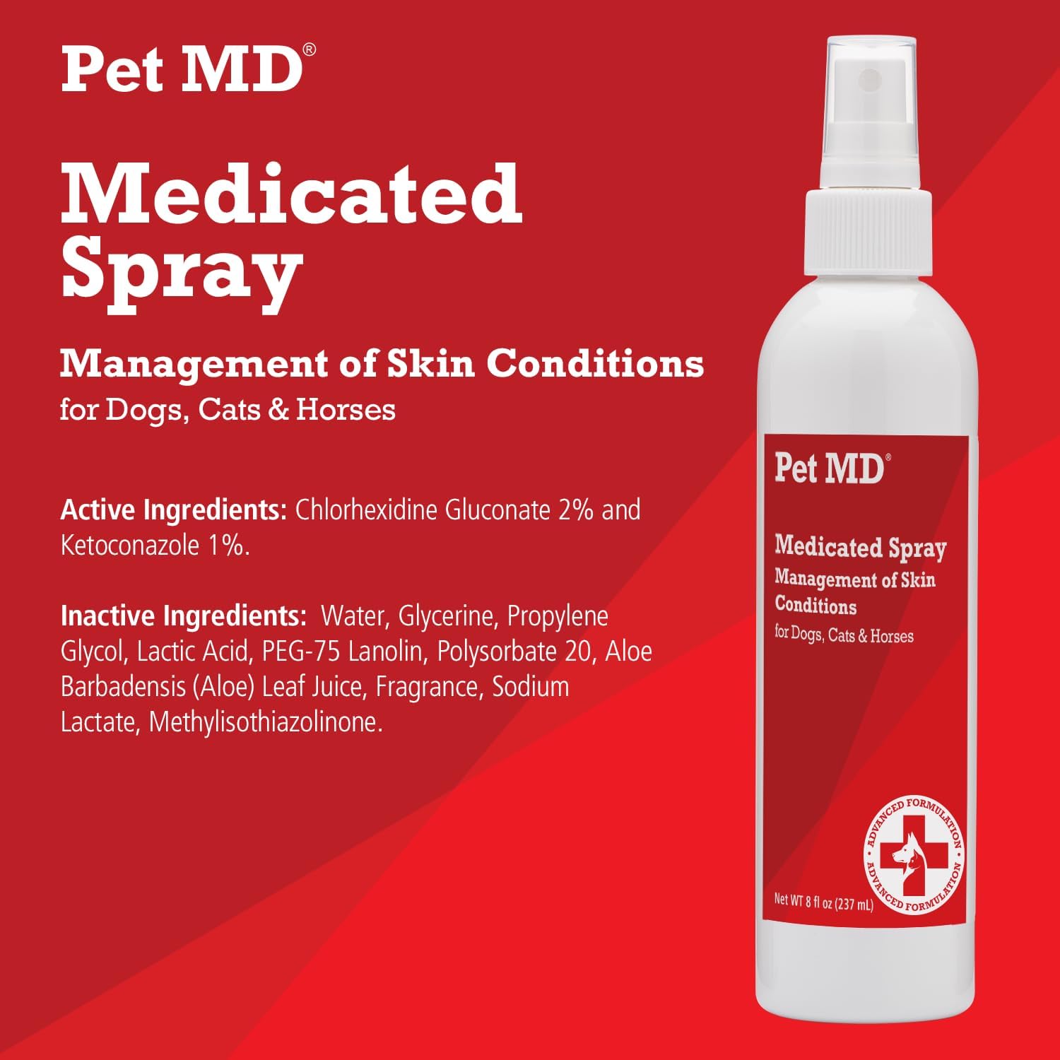 Pet MD Topical Spray for Dogs, Cats, and Horses - 8 oz | with Essential Fatty Acids, Aloe and Vitamin E
