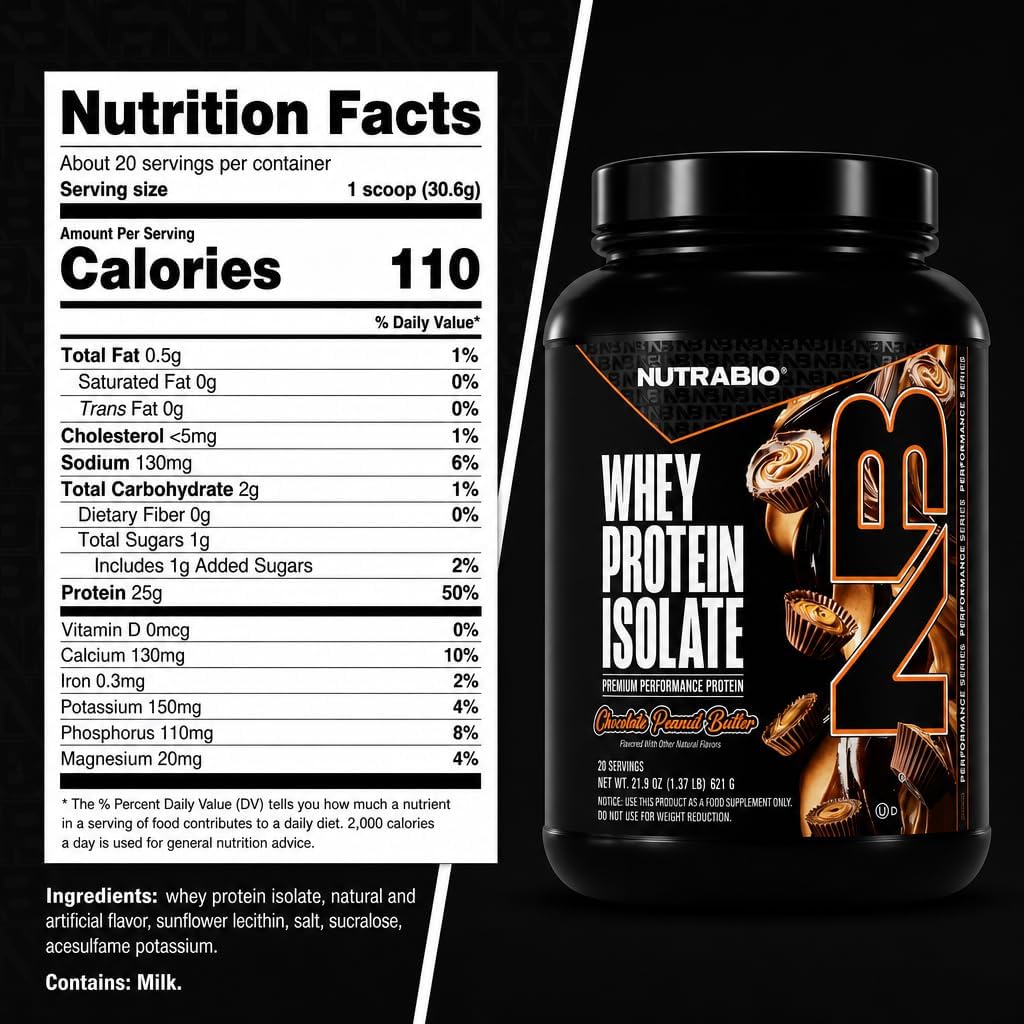 NutraBio 100% Whey Protein Isolate Protein Powder, 25g Protein with Complete Amino Acid Profile, Non-GMO, Soy & Gluten Free, Low Carb, Low Calorie Whey Protein Powder, Raw Unflavored, 20 Servings