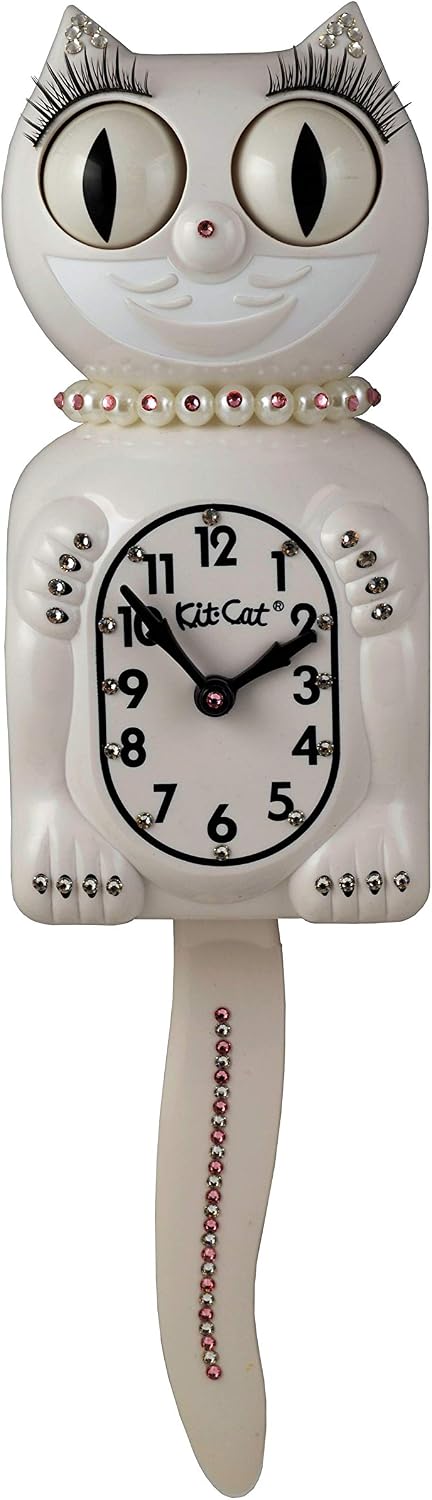 Kit Cat Klock Limited Edition Pink/White Crystals Jeweled Clock
