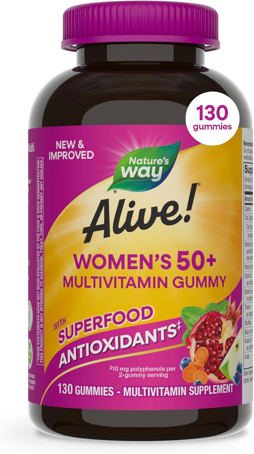 Nature's Way Alive! Women's 50+ Multivitamin Gummies, Mixed Berry, 60 ct | Daily Gummy Multi with B-Vitamins, Vitamin D3 & Calcium to Support Heart, Brain, & Bone Health for Women 50 and Older*