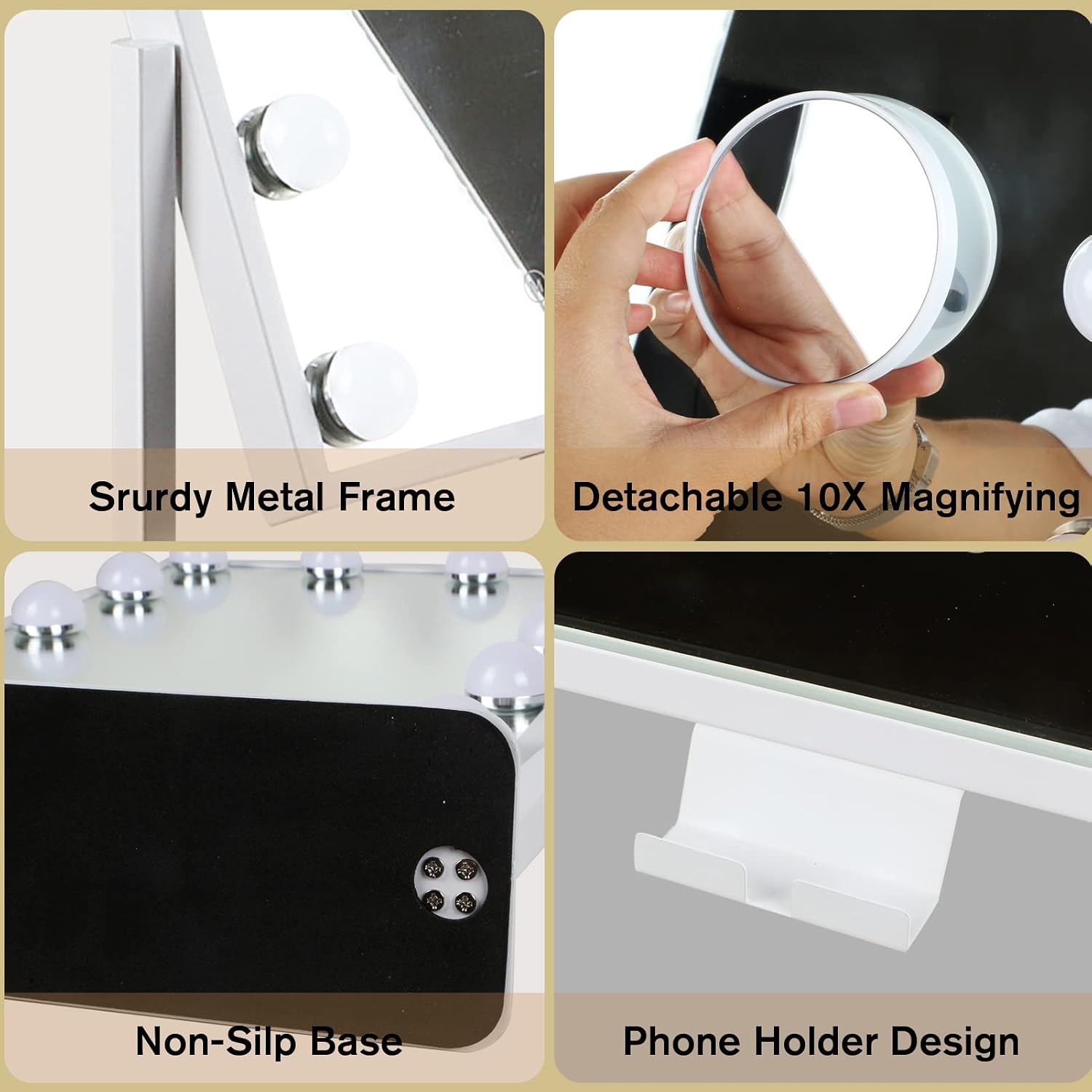 BWLLNI Lighted Makeup Mirror, White Vanity Mirror with Lights,9 LED Bulbs