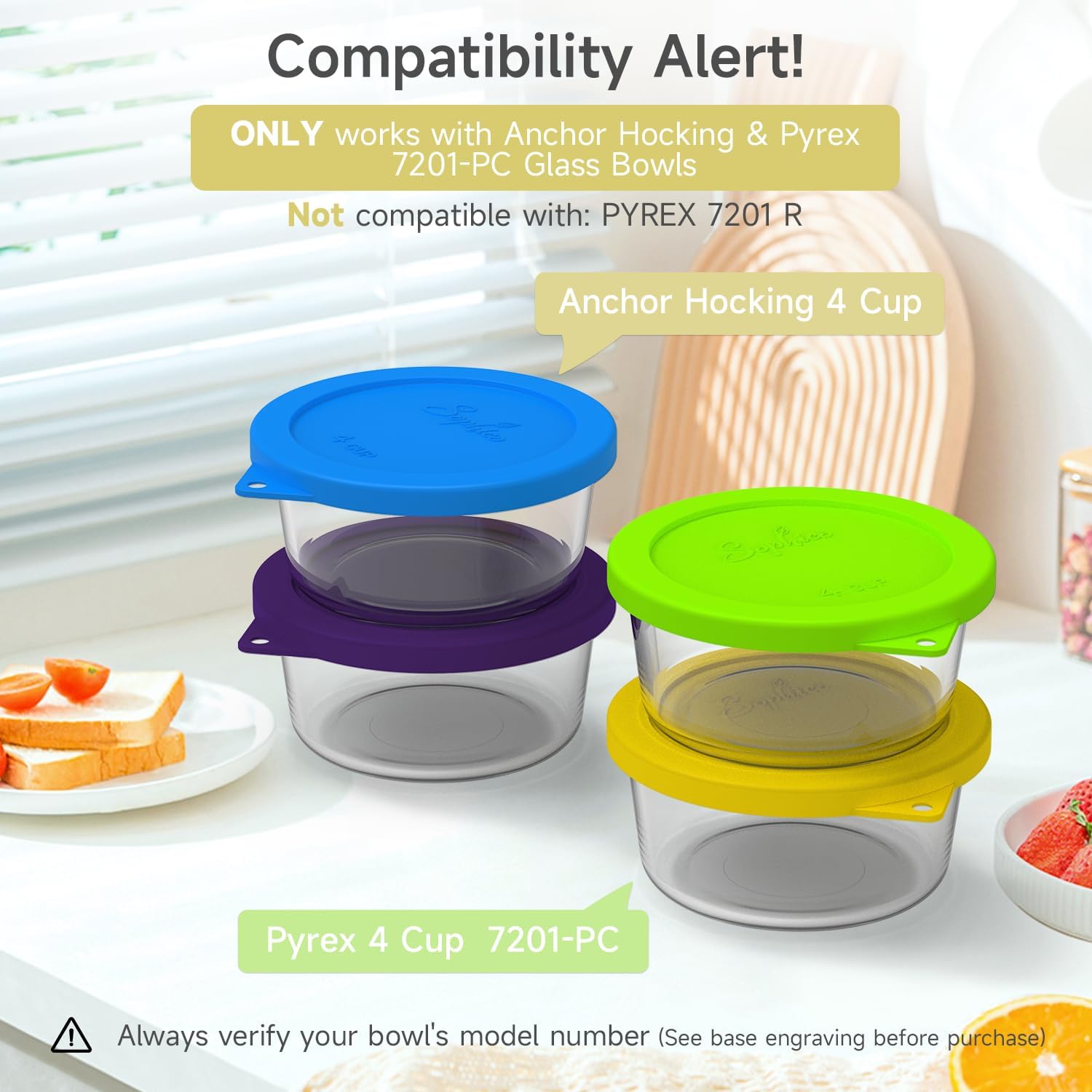 SOPHICO 4 Cup Silicone Lids Replacement for Pyrex & Anchor Hocking 7201-PC