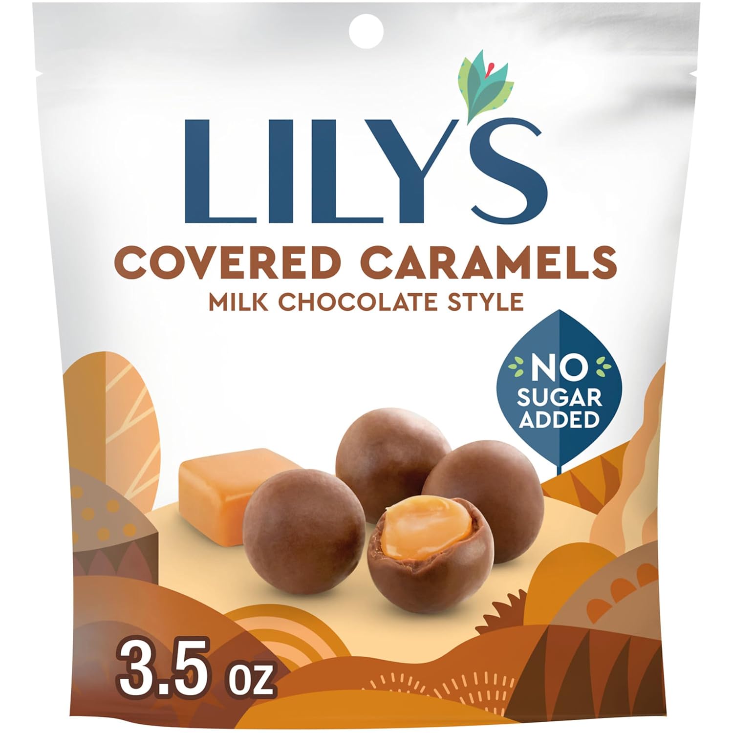 LILY'S Milk Chocolate Style No Sugar Added, Covered Caramels Bag, 3.5 oz