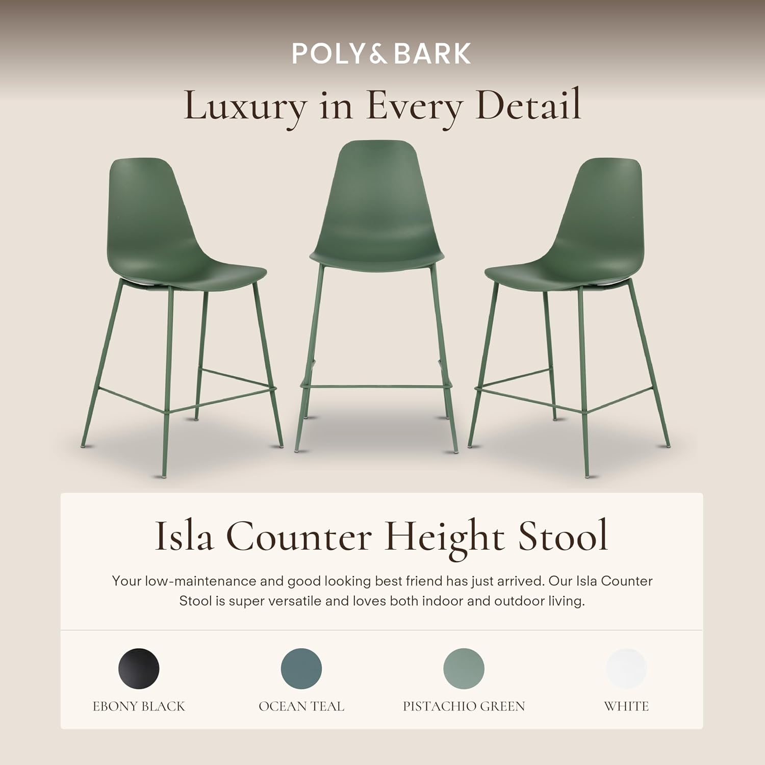 Poly & BARK Isla Modern Kitchen Chairs Set of 4 - Plastic Dining Chair with Metal Legs - Quick Assembly Simple Cafe Chairs Plastic for Indoor or