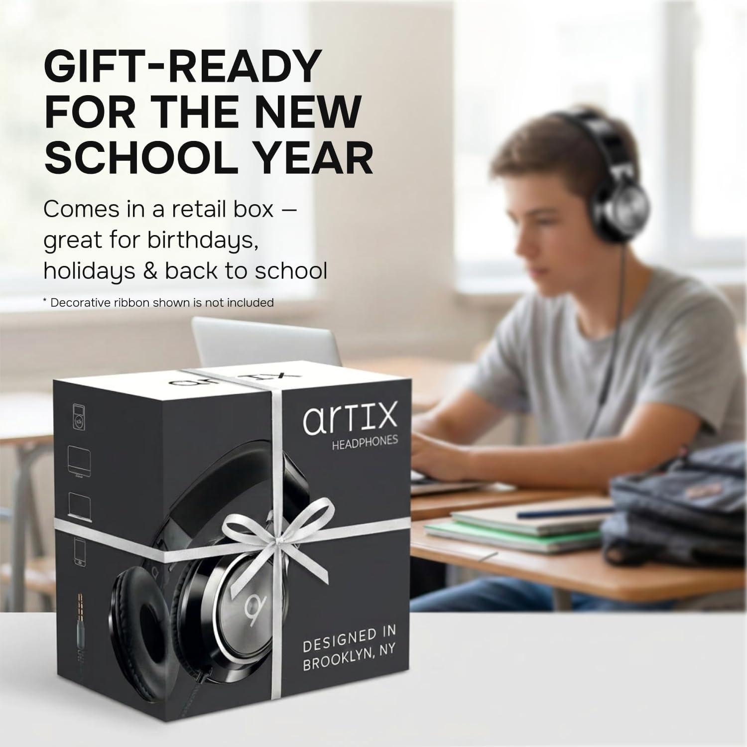 ARTIX Wired Headphones for Classroom & School with Microphone & Volume Control - Adults, Teens & Kids Headphones with Cord