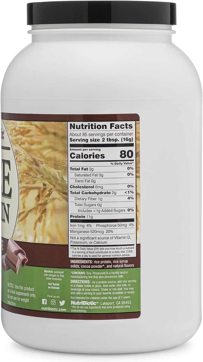 NutriBiotic – Plain Rice Protein, 1 Lb 5 oz (600g) - Low Carb, Keto-Friendly, Vegan, Raw Protein Powder - Grown & Processed Without Chemicals, GMOs or Gluten - Easy to Digest & Nutrient-Rich