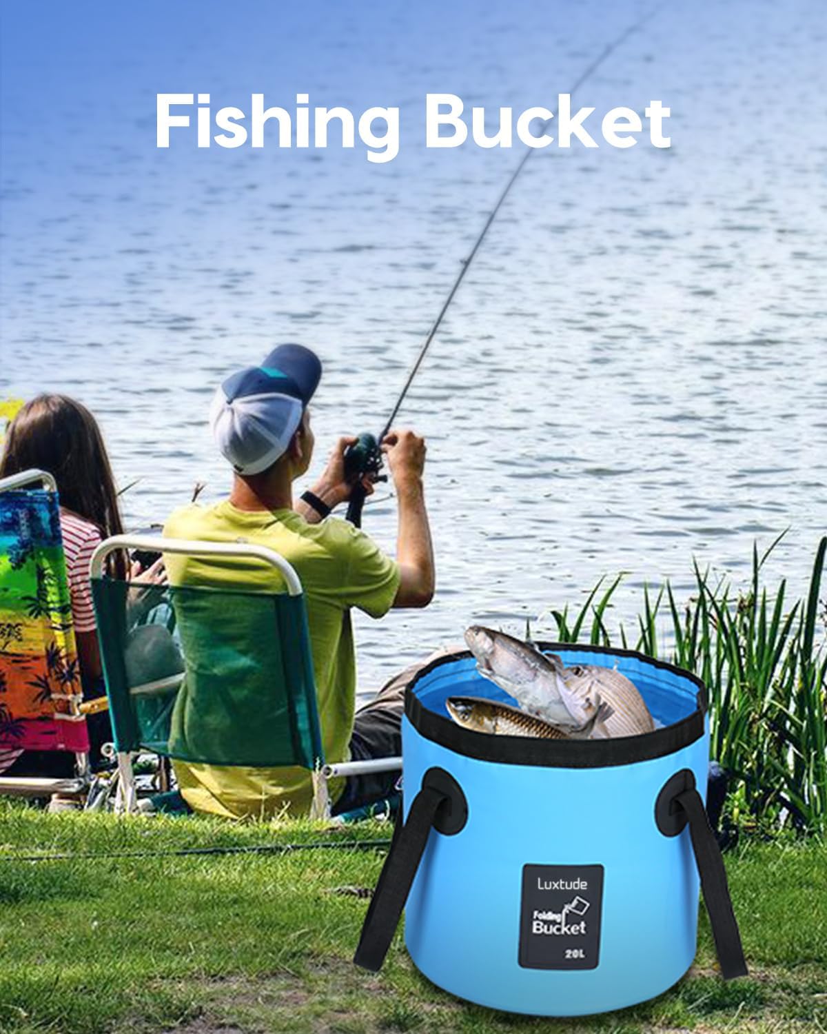 Luxtude Collapsible Bucket with Handle, Portable 5 Gallon Bucket for Camping, Fishing, Beach, Gardening, RV & Outdoor Emergency
