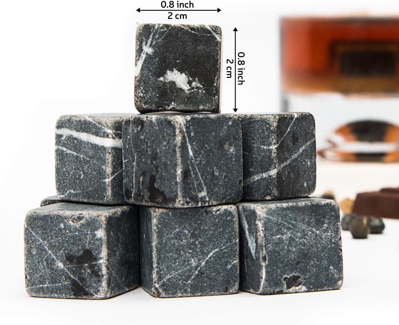 Premium Whiskey Stones Gift Set with 12 Pcs Stones and Bag. Whiskey, Bourbon, Cognac, Scotch, Gin