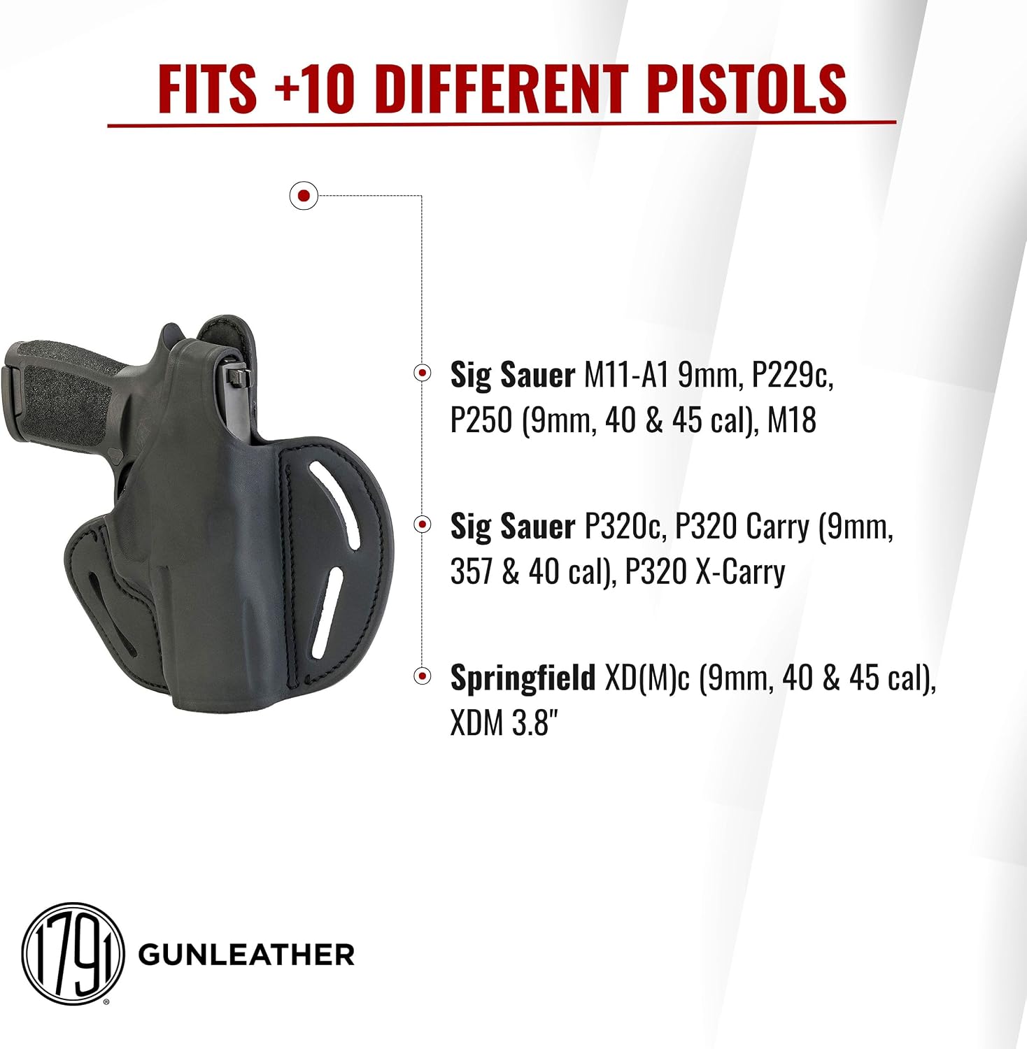 1791 Thumb Break Holster Fits Sig P320 Carry, X-Carry, P229, P320c, M11-A1 | Right-handed OWB gun holster also fits Sig Sauer M18, P250, Springfield XDMc and XDM 3.8
