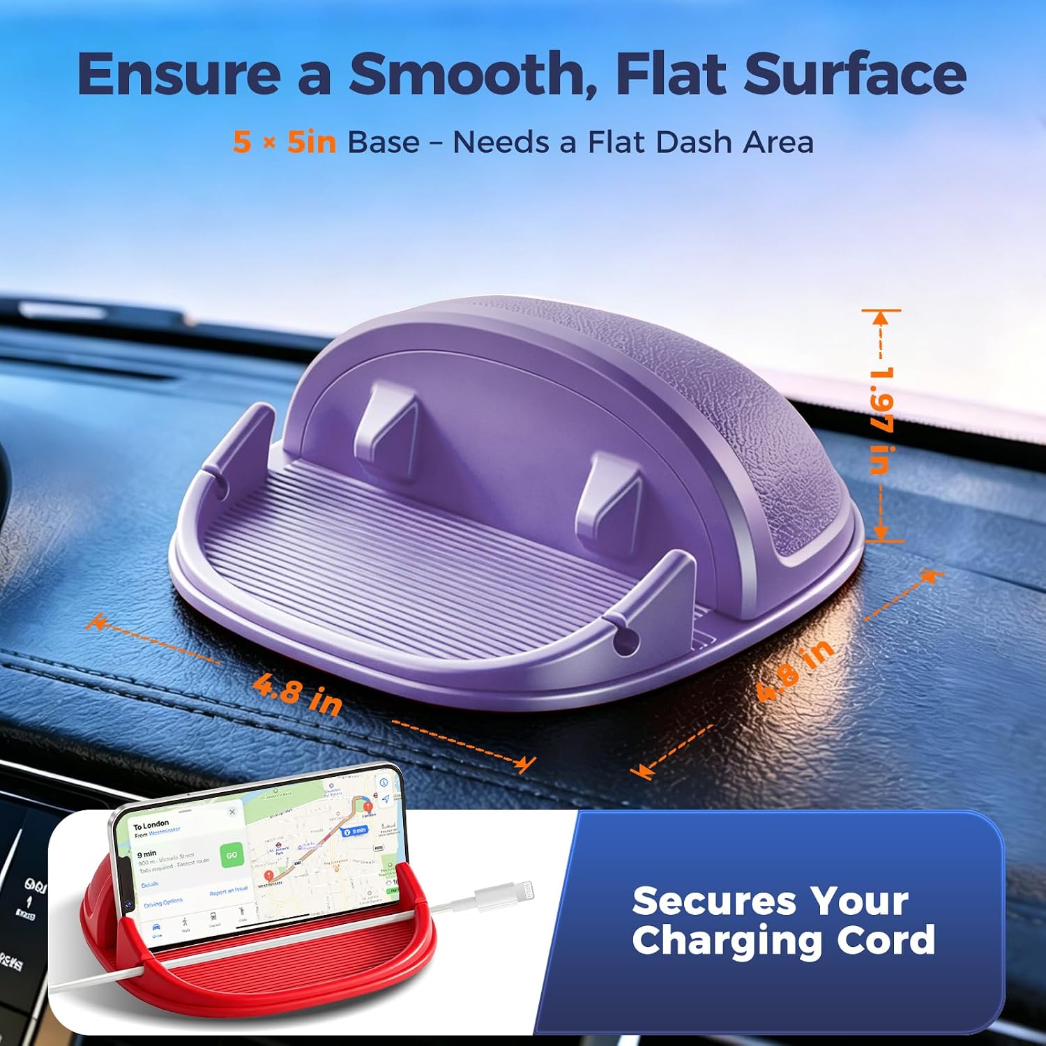 Loncaster Car Phone Holder, Car Phone Mount Silicone Car Pad Mat for Various Dashboards, Slip Free Desk Phone Stand Compatible with iPhone, Samsung, Android Smartphones, GPS Devices and More, Black