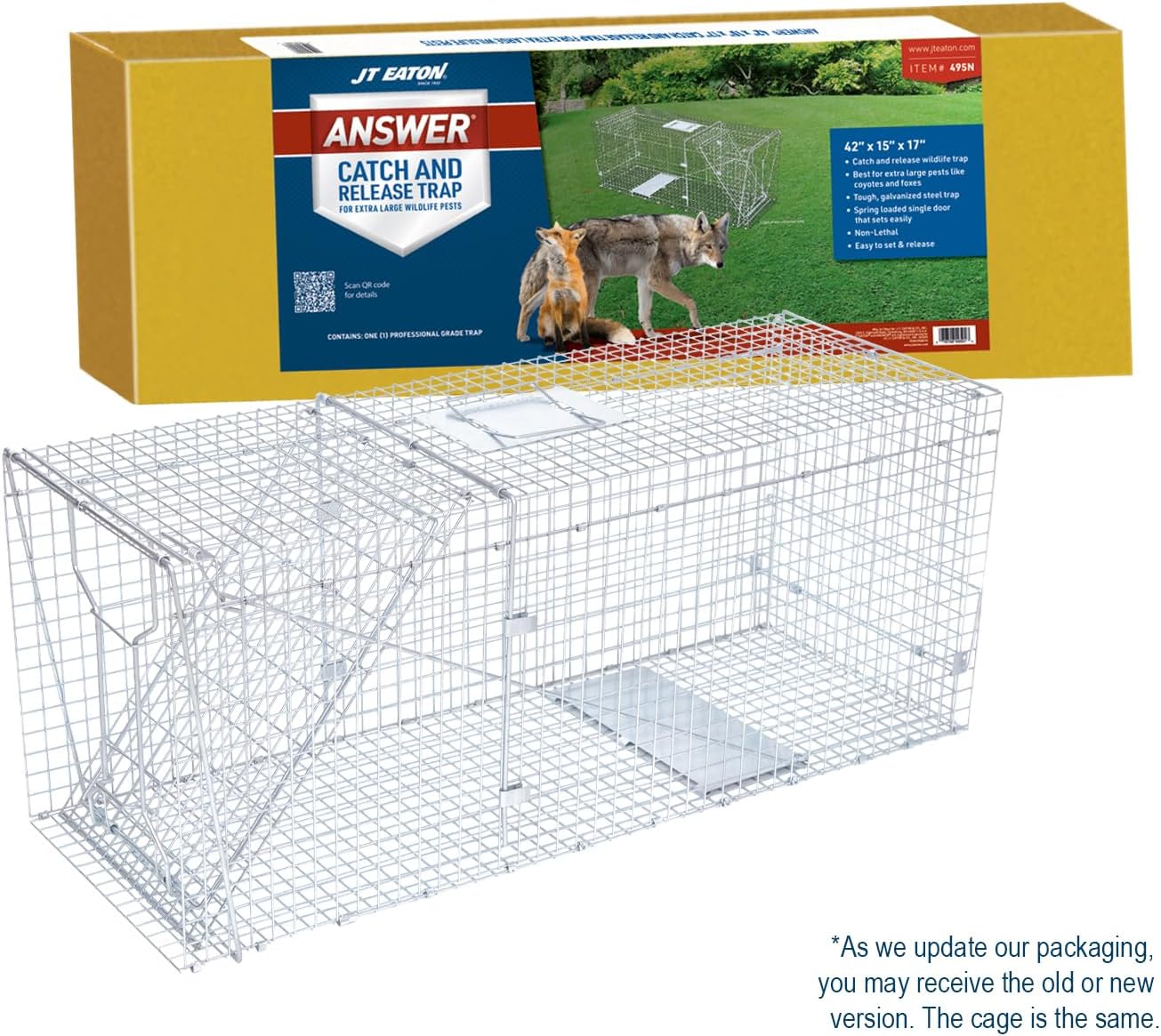 JT Eaton Answer Humane Live Catch Trap for Coyotes & Large Pests | Heavy-Duty Cage Trap; Catches Coyotes, Foxes, and Armadillos; Galvanized Wire; Humane Catch and Release