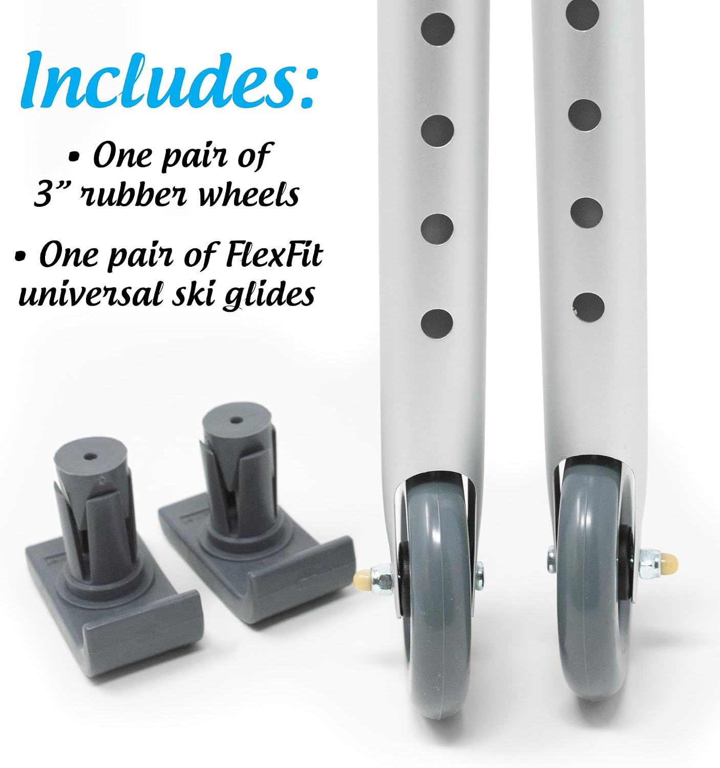 Deluxe KIT: Universal 3" Walker Wheels with Free Flexfit Walker Ski Glides