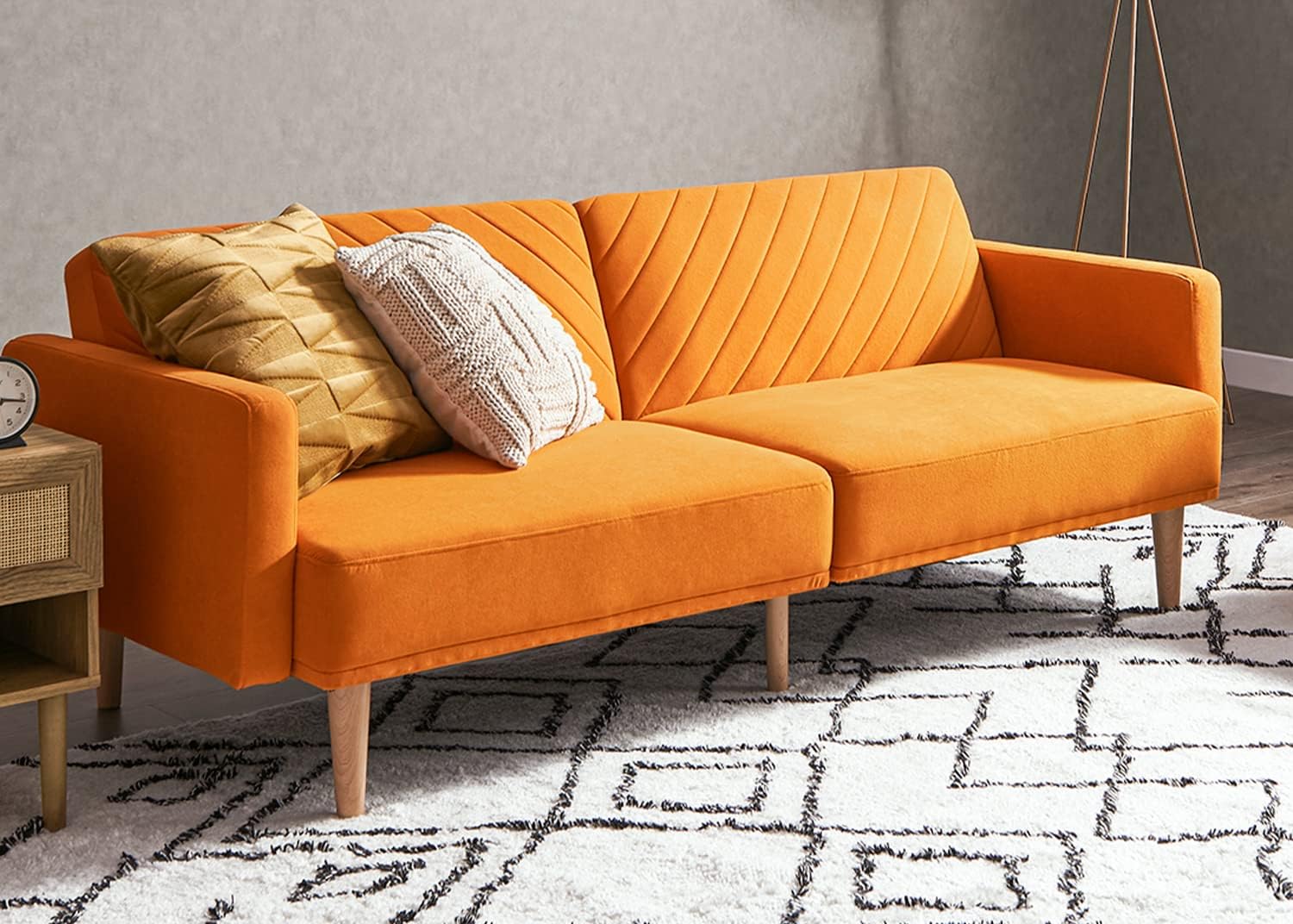 mopio 76.4" Futon Sofa Bed Chevron Styled, Sleeper Couch (Old Rosa Velvet)