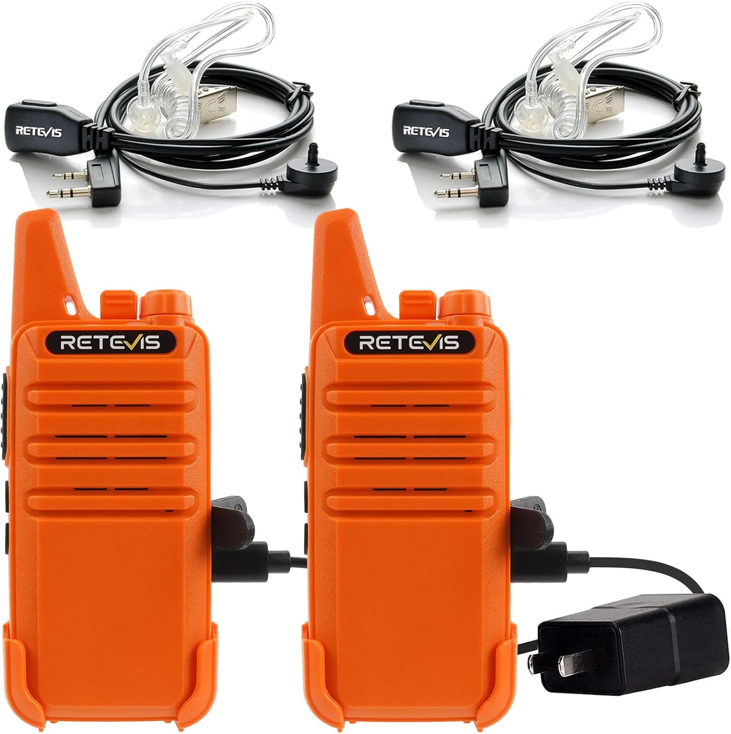 Retevis RT22 Walkie Talkies Long Range Rechargeable with Earpiece (2 Pack) | Slim & Lightweight 2 Way Radio For Camping & Hiking, Pocket-Friendly Antenna, Ready to Use, 10-Hour Battery, USB-C Charging