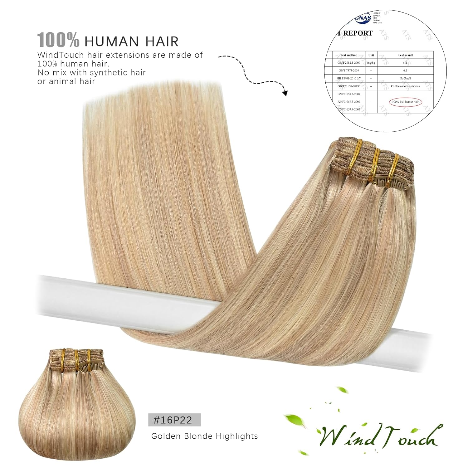 WindTouch Clip In Hair Extensions Human Hair Mixed Bleach Blonde 18Inch 75g Hair Extensions for Women Remy Blonde Extensions Clip in #18p613 7PCS
