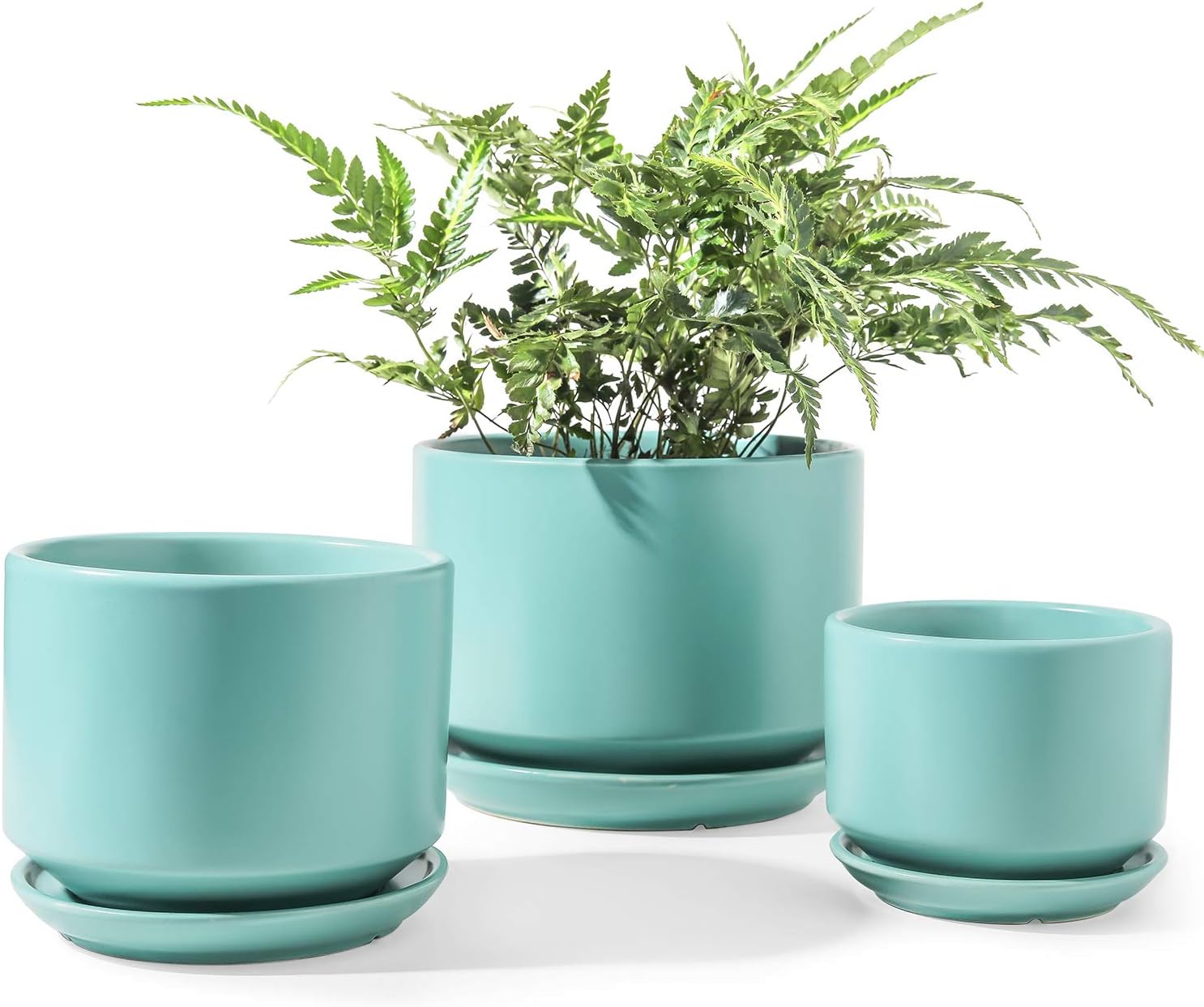 LE TAUCI Ceramic Plant Pots, 4.3+5.3+6.8 inch, Set of 3, Planters with Drainage Hole and Saucer, Indoor Flower Pot with Hole Mesh Pad, Gifts for Mom