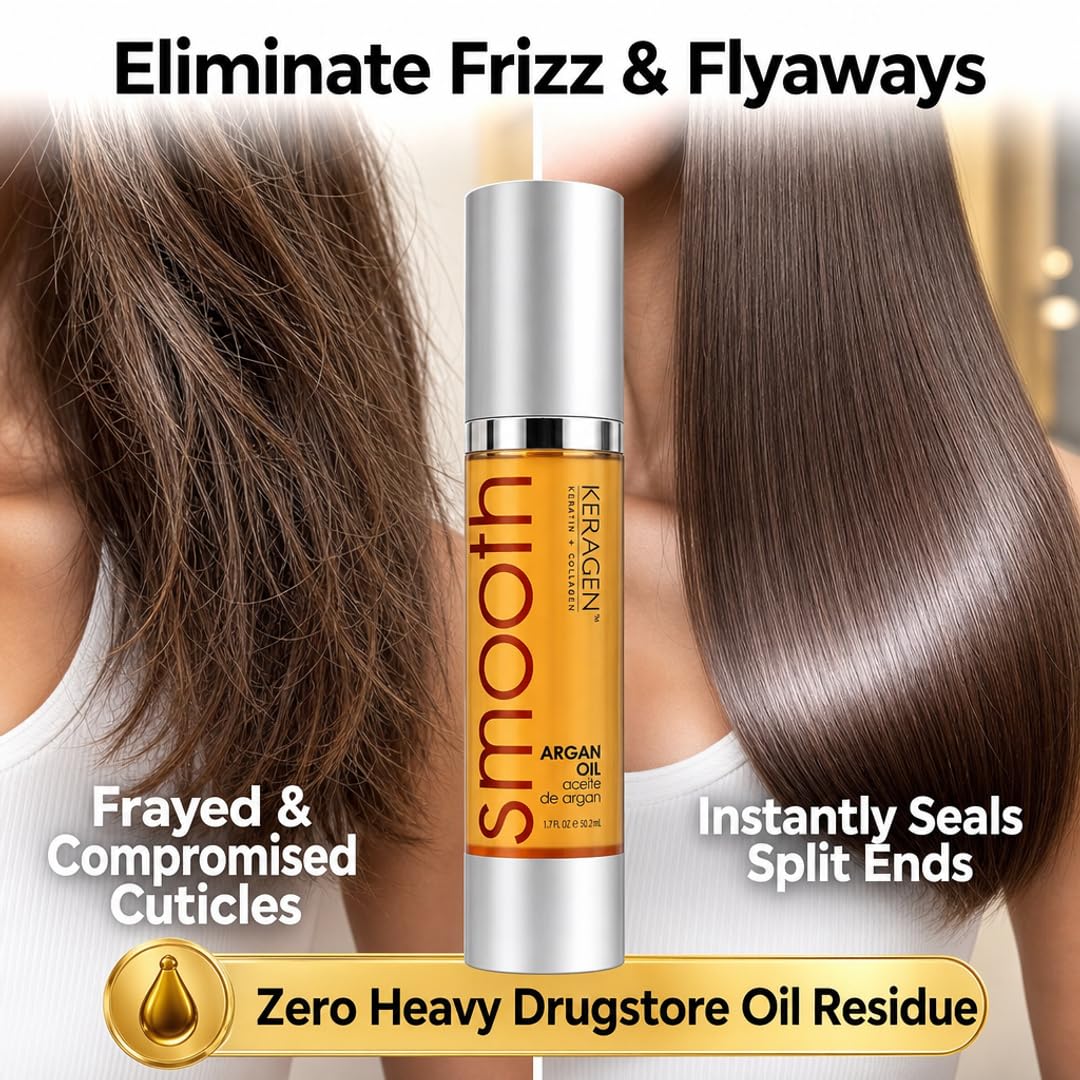 KERAGEN Heat Styling Hair Serum, Heat Protection Argan Oil, 1.7 oz | Organic argan oil, keratin and collagen support smoothening, softening and shine