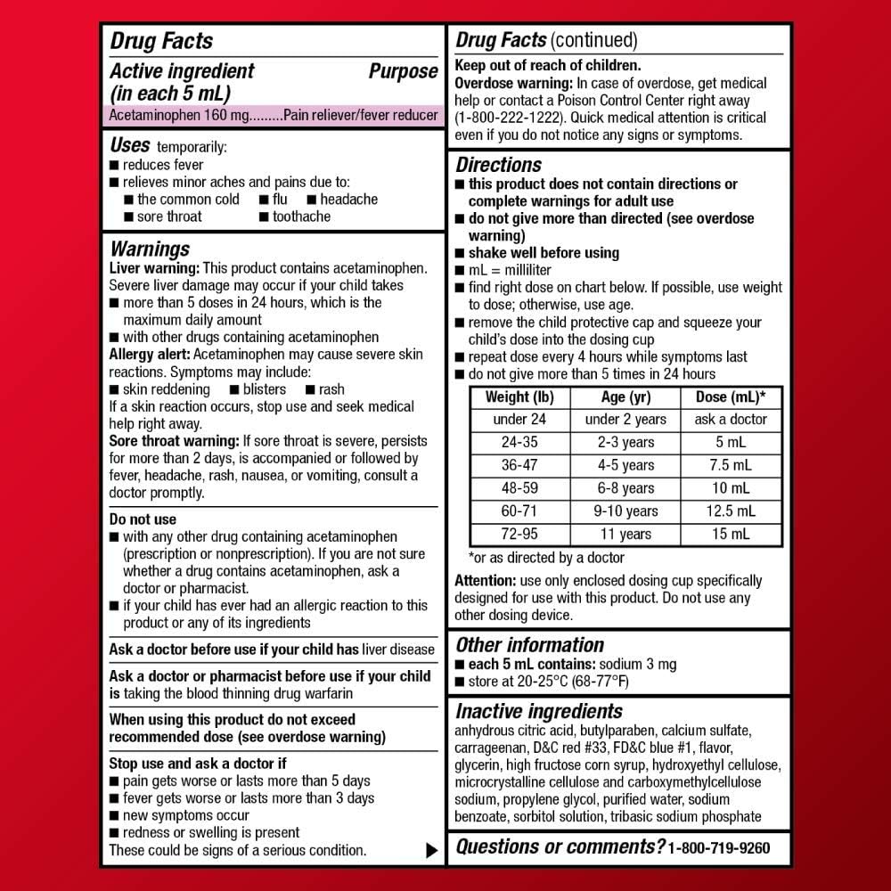 Amazon Basic Care Children's Acetaminophen 160 mg per 5 mL Oral Suspension, Grape Flavor, Pain Reliever and Fever Reducer, 4 fl oz