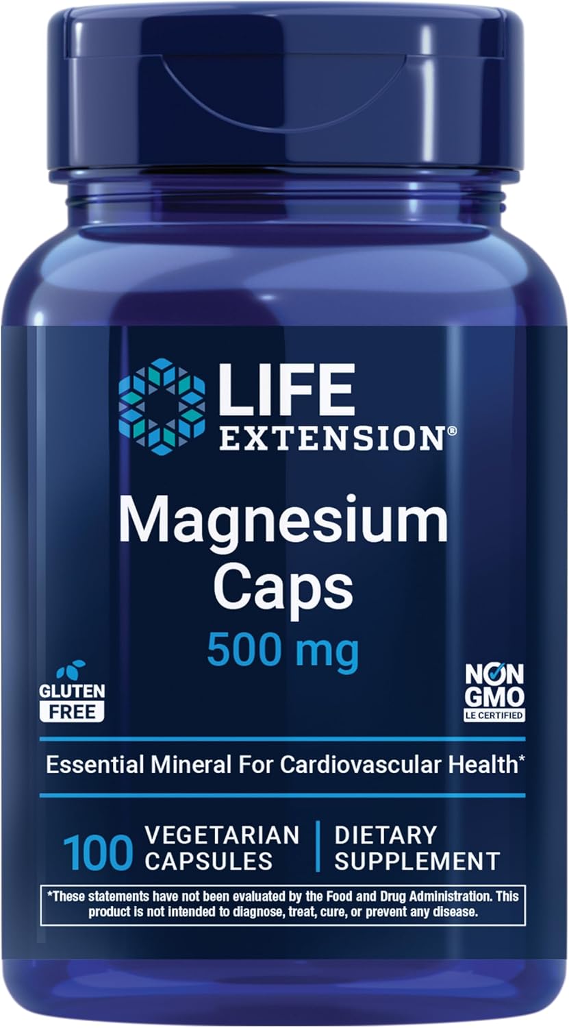 Life Extension Magnesium Caps, 500 mg, Magnesium Oxide, Citrate, and Succinate, Heart Health, Healthy Bones, Metabolism Support, 100 Vegetarian Capsules | Magnesium Oxide, Citrate & Succinate Blend for Heart Health, Healthy Bones & Metabolism, 100 Vegeta…