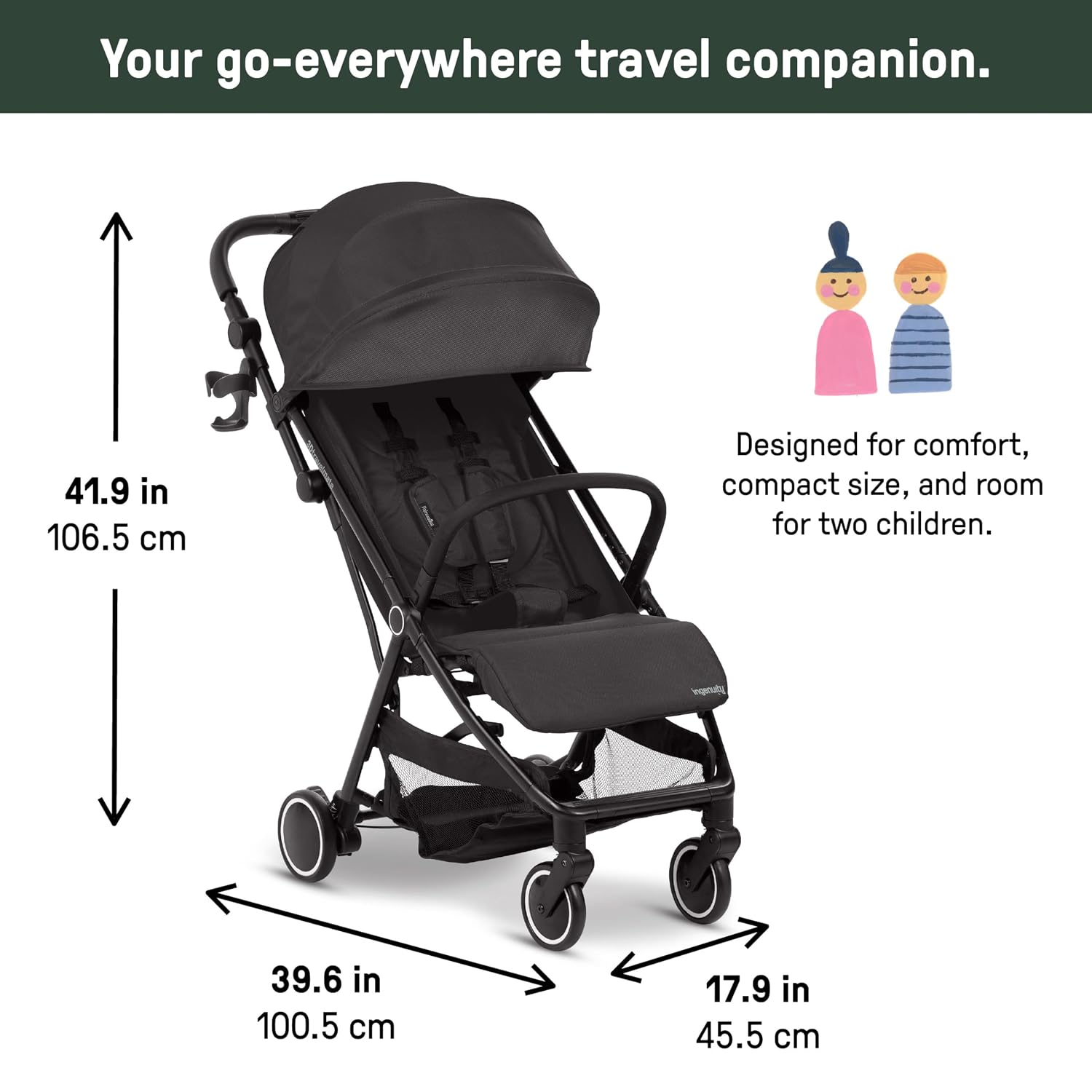 Ingenuity 3D Travelmate Pro Lightweight Travel Stroller with Fold-Away Ride-On Board for Toddlers, Airplane Overhead Bin Compatible, Car Seat Ready, One-Hand Fold