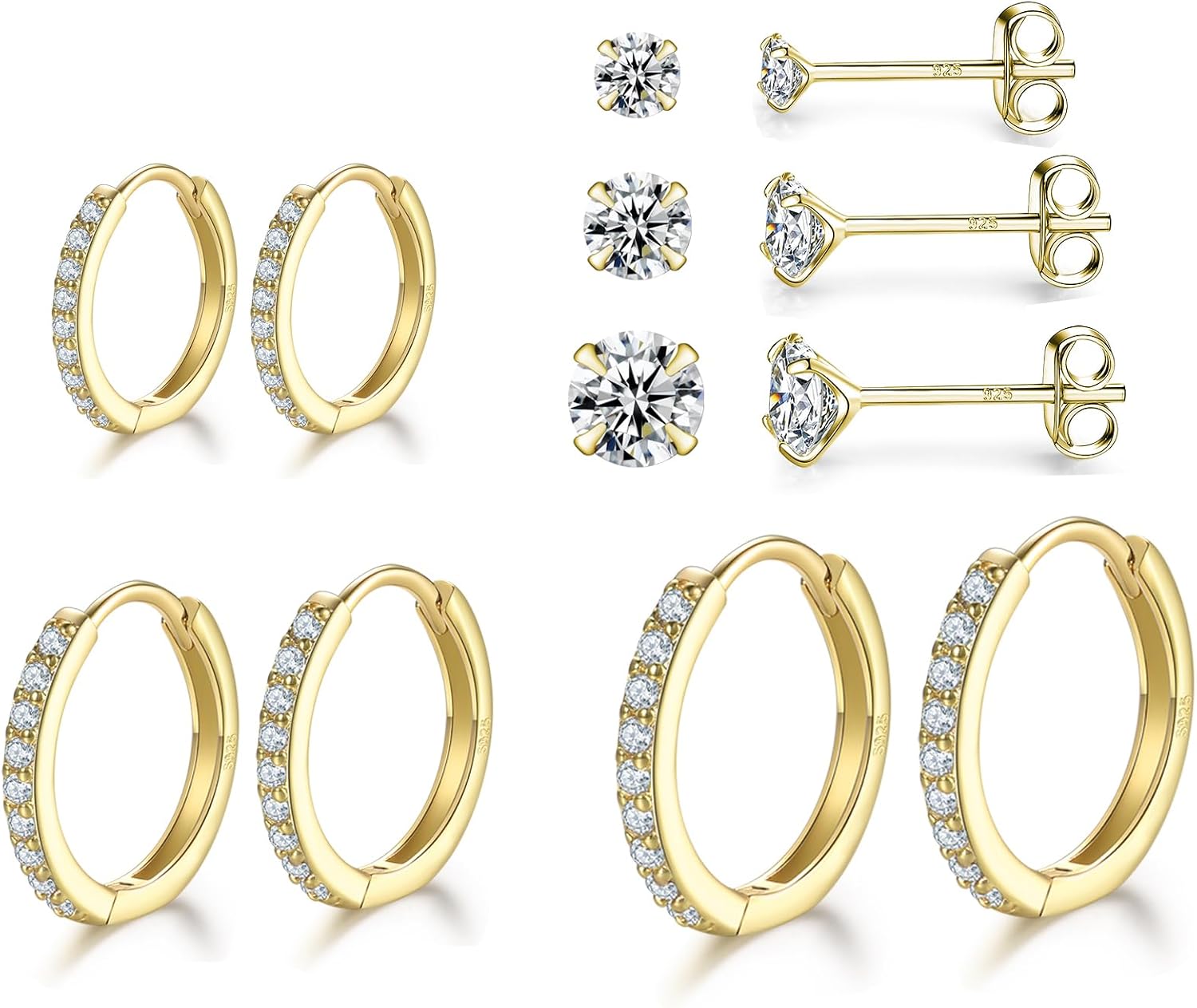 Dlihc 6 Pairs Sterling Silver Hoop and Stud Earrings Set for Women Men
