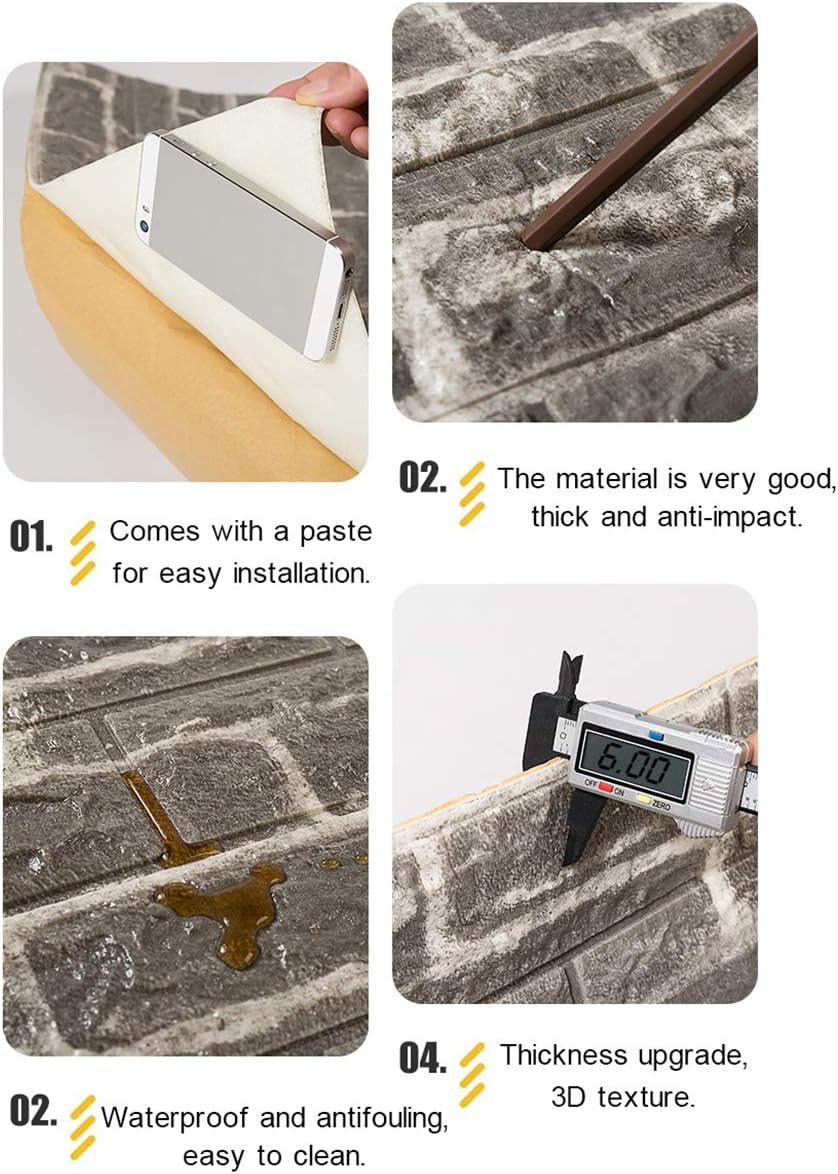 3D Self Adhesive Foam Wall Panels, 10 Tiles Cover 57 sq feet, Peel and Stick Brick Wallpaper for Living Room Bedroom Wall Decoration