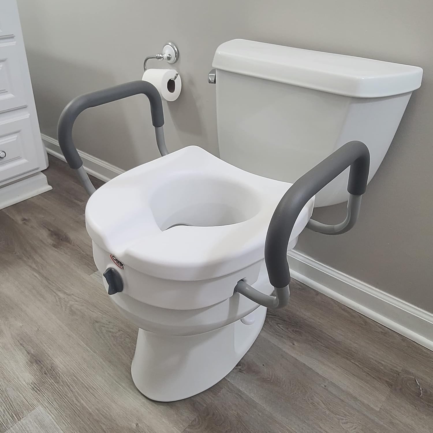 Carex E-Z Lock Raised Toilet Seat With Handles, 5" Toilet Seat Riser with Arms, Handicap Raised Toilet Seat For Seniors and Elevated Toilet Seat