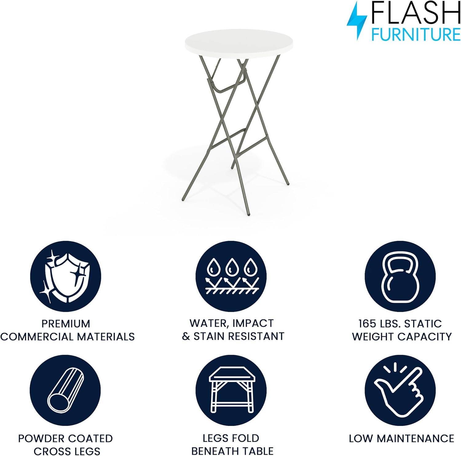 Flash Furniture Elon 32' Round Folding Bar Height Table for Parties and Commercial Events, Indoor/Outdoor Plastic Tall Round Table, White | Lightweight, Easy Storage, Commercial Grade