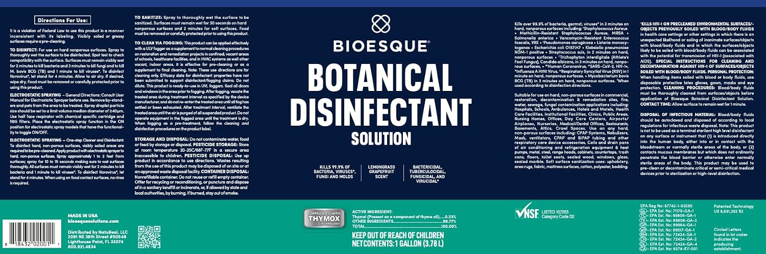 Bioesque Botanical Disinfectant Solution, Heavy Duty Broad-Spectrum Disinfectant, Kills 99.9% of Bacteria, Viruses*, Fungi, & Molds