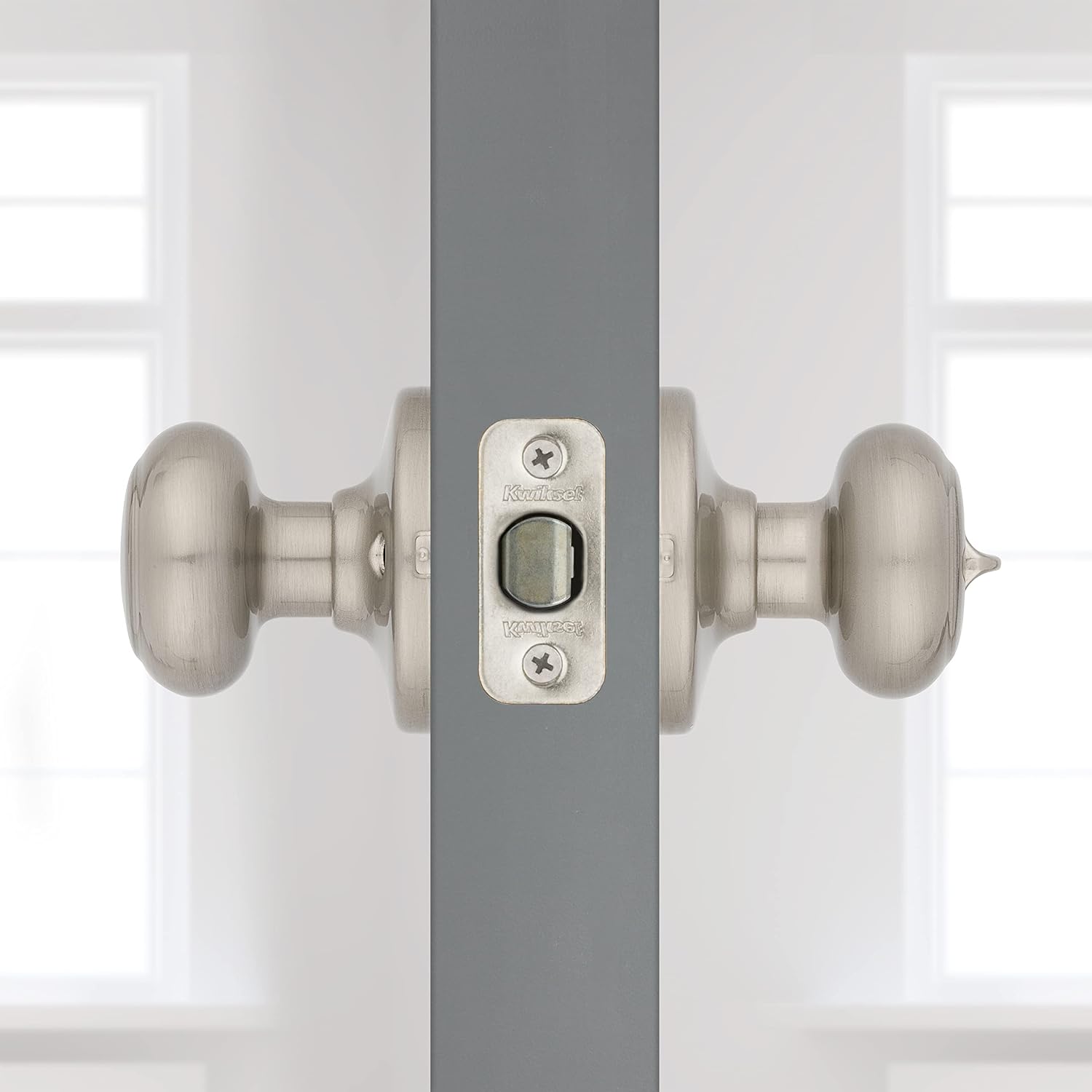 Kwikset Cove Interior Privacy Door Knob with Lock, Door Handle For Bathroom and Bedroom, Satin Nickel Keyless Turn Lock Doorknob, with Microban Protection