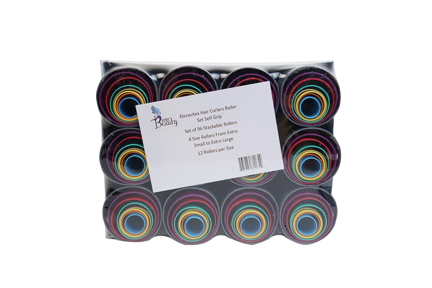 Kleravitex Hair Curler Roller Set/Set of 96 Stackable Rollers / 8 Size Rollers From Extra Small to Extra Large / 12 Rollers per Size - Hairdressing