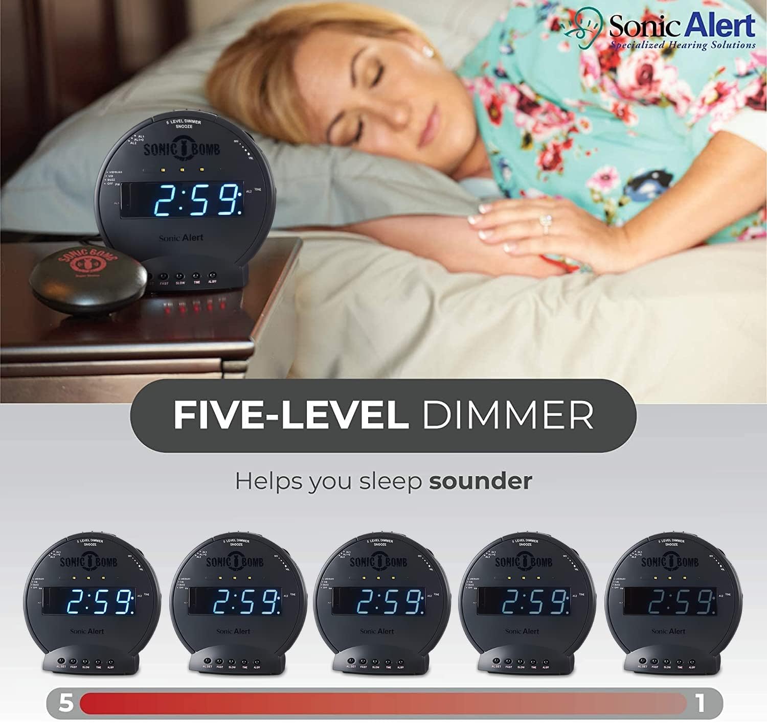 Sonic Bomb Dual Extra Loud Alarm Clock with Bed Shaker, Black | Sonic Alert Vibrating Alarm Clock Heavy Sleepers, Battery Backup | Wake with a Shake
