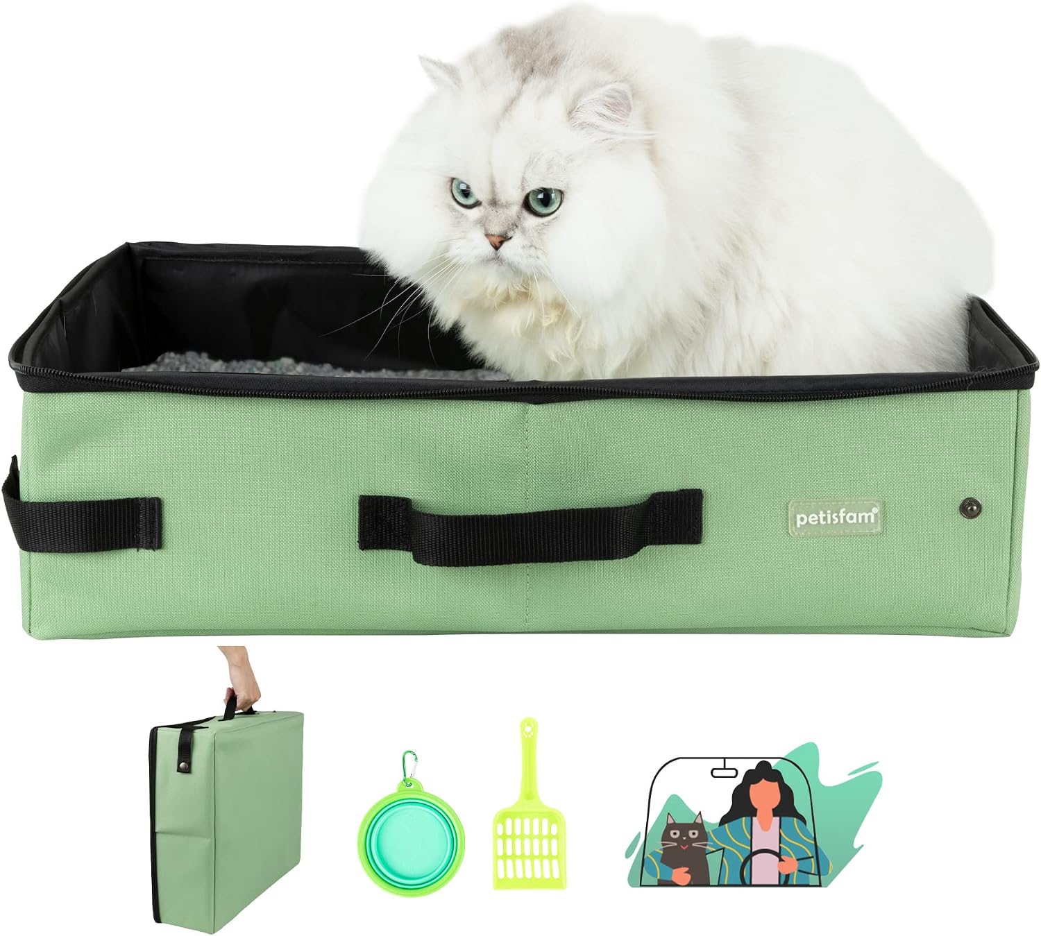 Portable Travel Litter Box for Cats with Lid to Contain Litter and Odor. Easy to Carry, Clean and Store. Easy for Car Travel, Hotle Stays