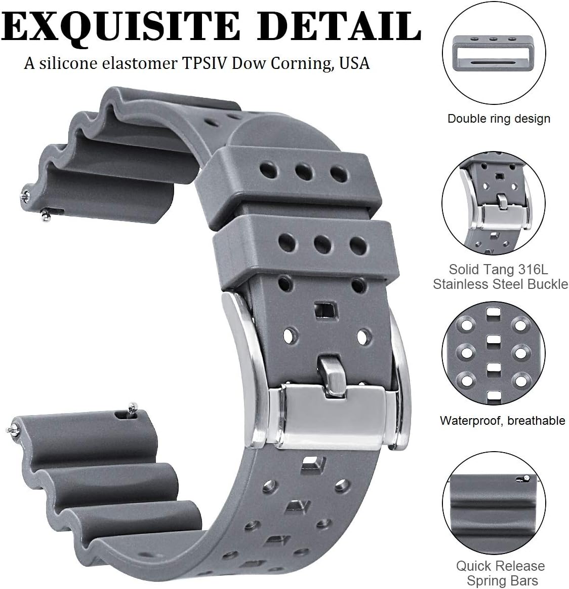 HUAFIY Silicone Watch Band 20mm22mm24mm FKM Rubber Watch Band for Men Women