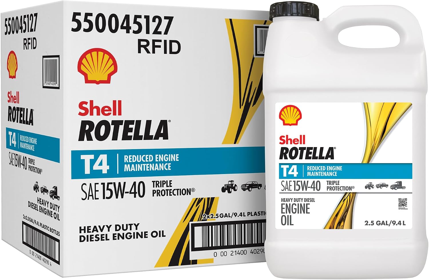 Shell Rotella T4 Triple Protection 15W-40 Diesel Engine Oil, 1 Gallon (3 Pack)