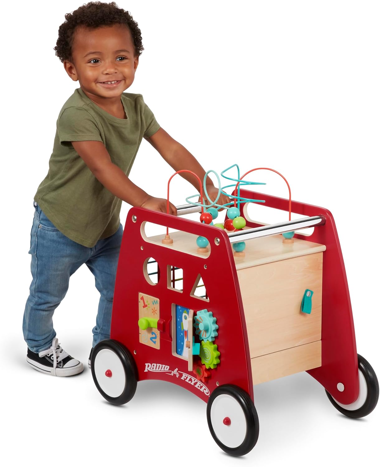Radio Flyer Classic Walker Wagon, for Kids 1-4 Years Old, Red | Resistance Clickers to Control Speed, Baby Push Walker with Furniture Bumper, For Indoor Play