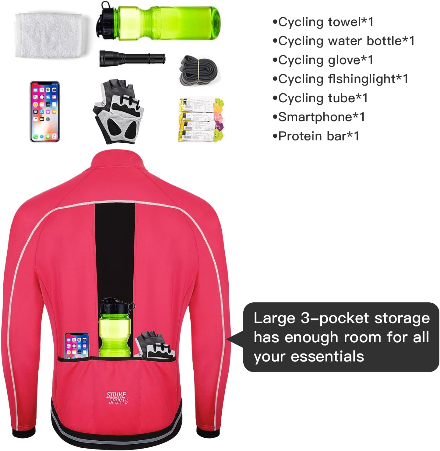 Souke Sports Men's Winter Cycling Jacket Windproof Thermal Bike Jacket