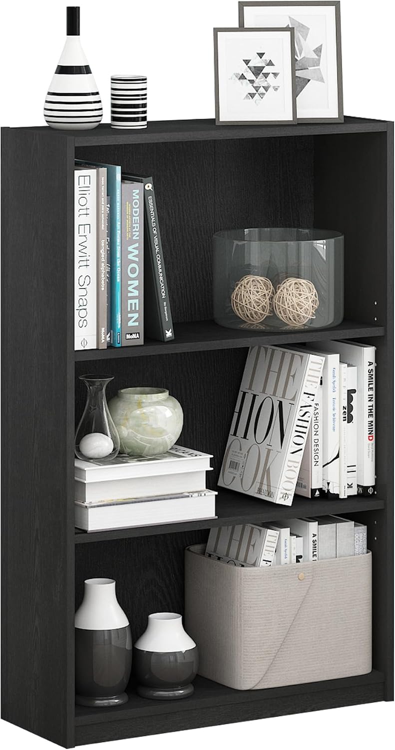 Furinno Jaya Book Shelf, 3-Tier Bookshelf, Bookcase with Adjustable Shelves, 9.5 x 24.5 x 40.3, for Organization and Storage, for Living Room, Bedroom, Home Office, White