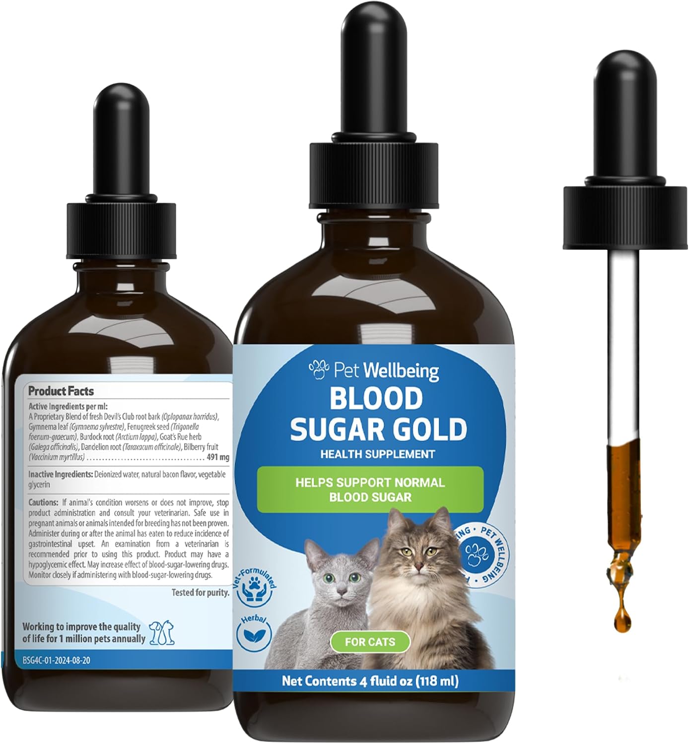 Pet Wellbeing Blood Sugar Gold for Cats - Blood Sugar Support, 2 oz | NASC Certified & Vet-Formulated Liquid Blood Glucose Supplement with Gymnema & Devil’s Club for Insulin & Pancreatic Support