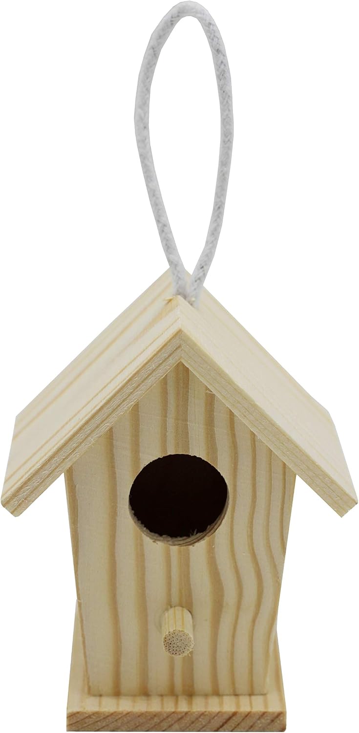 Creative Hobbies 12-Pack of Mini Wooden Bird Houses to Paint, with Hanging Cords, Unfinished DIY Design Your Own Great for Crafts, Weddings
