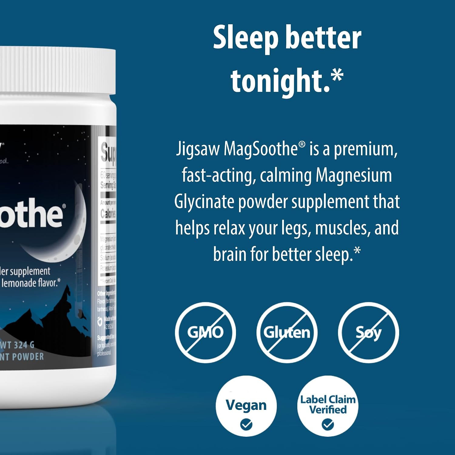 Jigsaw Health MagSoothe | Fast-Acting, Calming Magnesium Glycinate Powder Supplement | Raspberry Lemonade Flavor | 60 Servings (Jar)