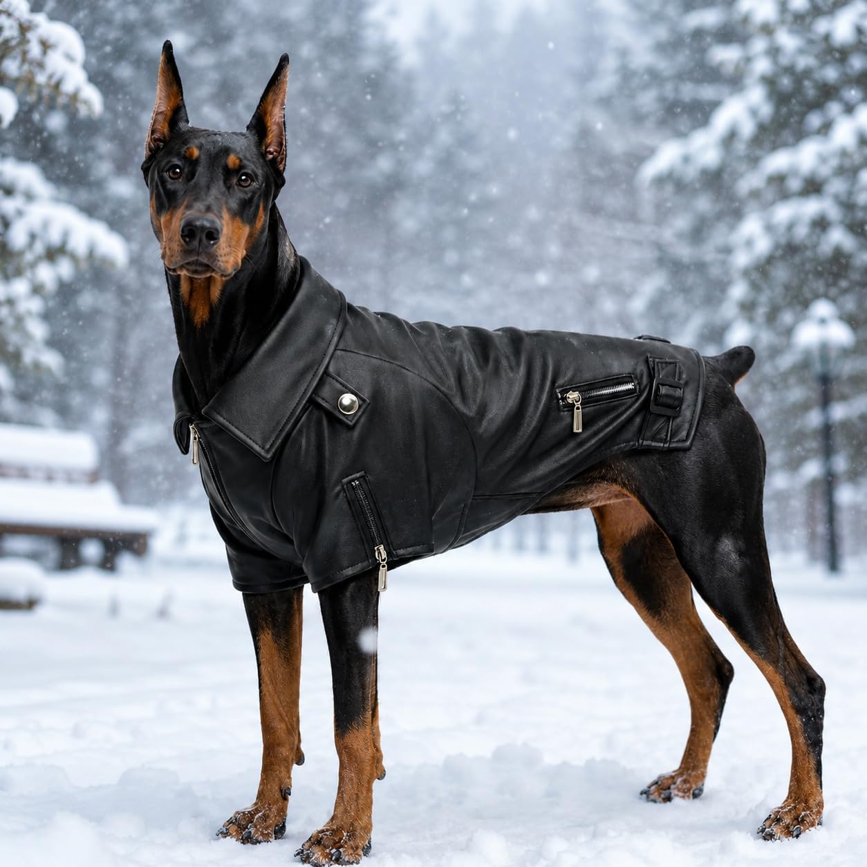 Lovelonglong Cool Dog Leather Jacket, Warm Coats Dogs Windproof Cold Weather Coats for Large Medium Small Dogs with Eagle Embroidery Black XS