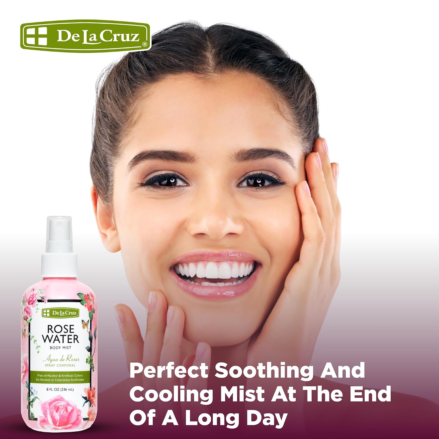 De La Cruz Rose Water Body & Hair Mist, 8 fl. oz Spray (236 mL) | Rose Water Spray, With Rose Flower Extract, Face, Hair & Body Mist, Home Mist, Alcohol Free, Refreshing & Soothing