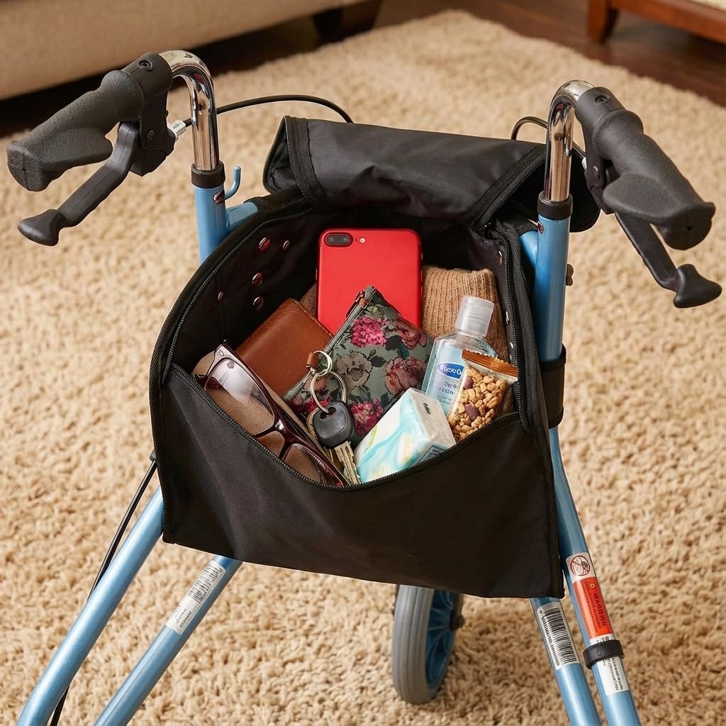 NOVA Medical Products Pouch Bag for 3 Wheeled Rollator Walker – Replacement Storage Tote & Organizer for Three Wheel Mobility Aids, Zippered Closure