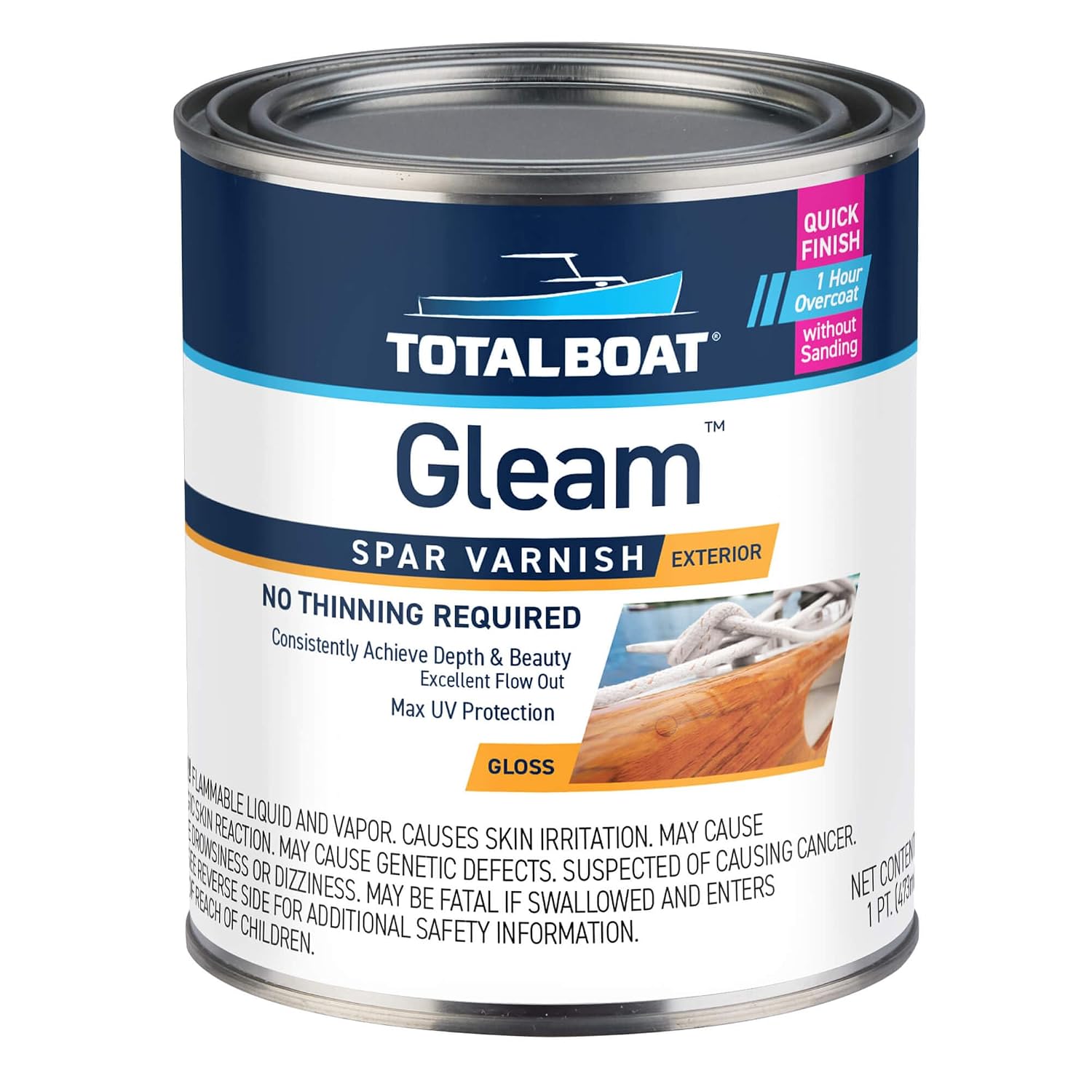 TotalBoat Gleam Marine Spar Varnish for Boats & Outdoor Wood - Satin Quart | Oil-Based Polyurethane Finish; No Thinning; UV Inhibitors; Wooden Boats, Yacht Brightwork, Furniture & Interior/Exterior Wood