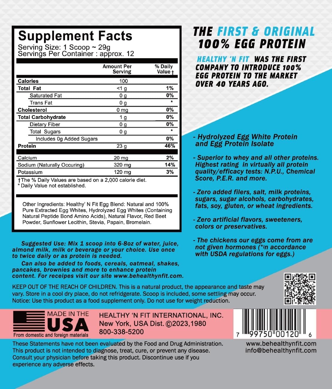 Healthy 'N Fit 100% Egg Protein- Vanilla Ice Cream (2lb): 100% Egg White Protein Plus Natural Peptides. Pure, All Naturally Sweetened Protein
