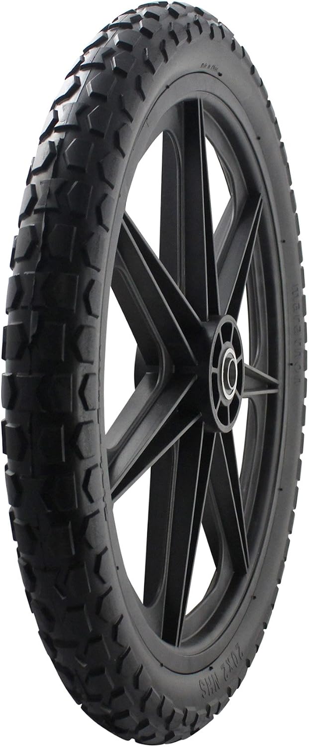 Marathon 92010-2PK Flat-Free 20" Tire and Wheel Assembly, Centered Hub, Ball Bearings, Heavy-Duty Plastic Spoked Wheel, Replacement for Rubbermaid Big Wheel and other Carts, Easy Install, 2 Pack