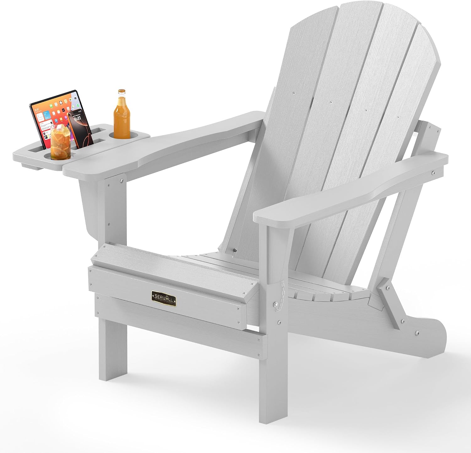SERWALL Folding Adirondack Chairs with Cup Holder, Outdoor Fire Pit - Blue