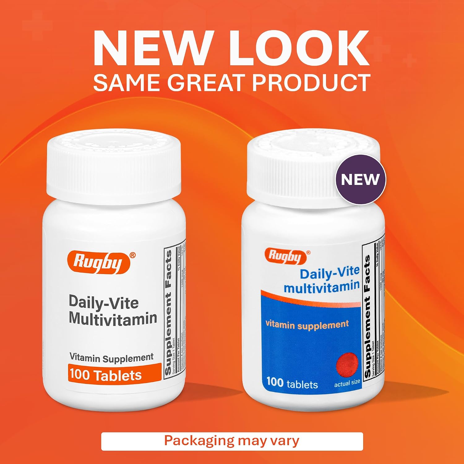 Rugby Daily-Vite Multivitamin for Adults, 100 Tablets (2-Pack) | Gluten-Free Dietary Supplement with Vitamin A, C, D and Thiamin